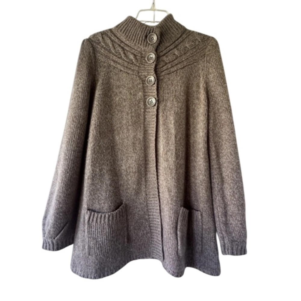 Carolyn Taylor Cardigan Sweater Womens Large Taupe Brown Button Pockets